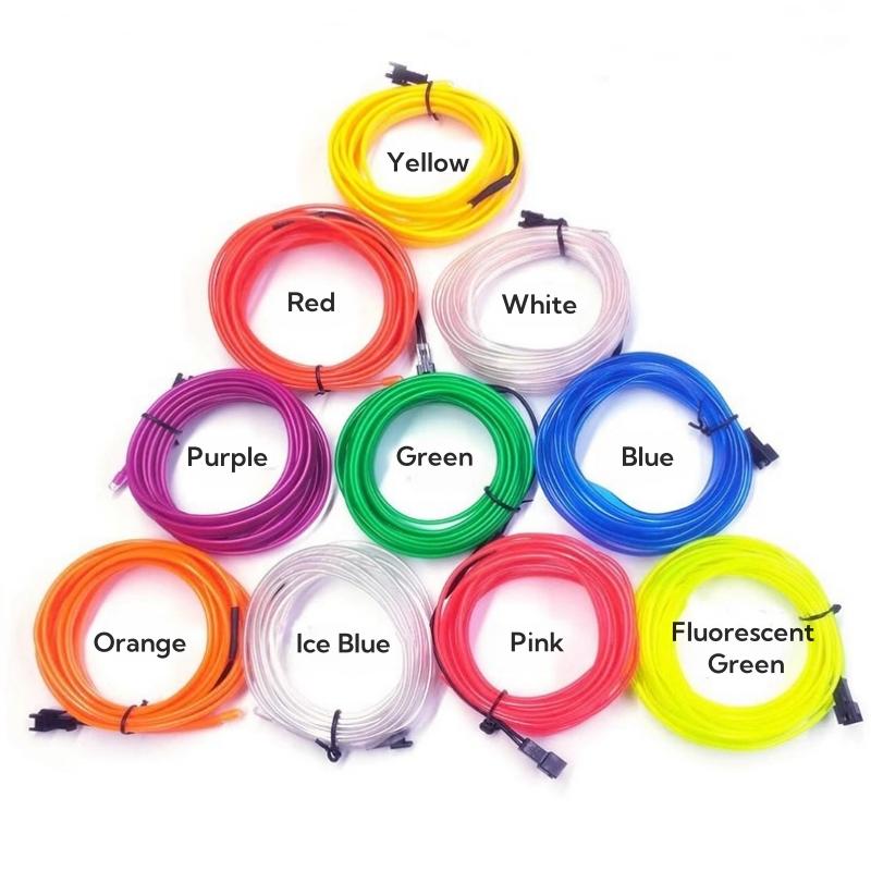 3m/roll Flexible EL Wire LED Neon Light Battery Powered Glowing Rope Cable For Car DIY Clothes Party Decor Backlight Strip Light
