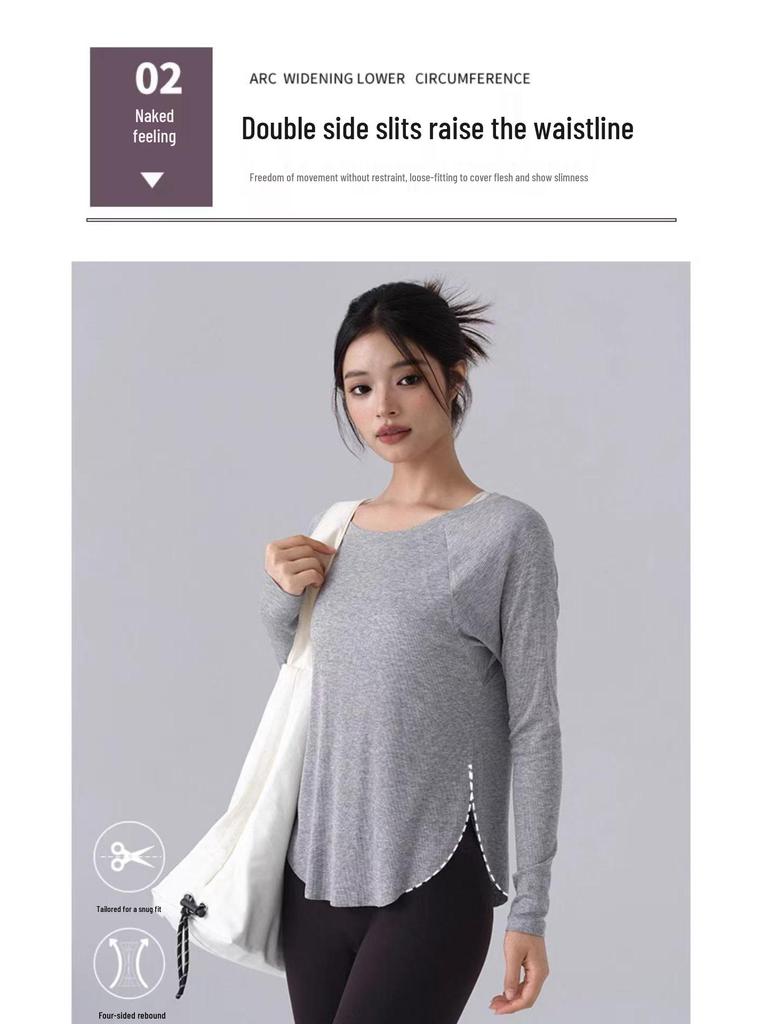 Women's Long Sleeve Ribbed Yoga Top - Autumn/Winter Collection, Slim Fit, Nude Feeling, Perfect for Pilates & Outdoor Sportswear