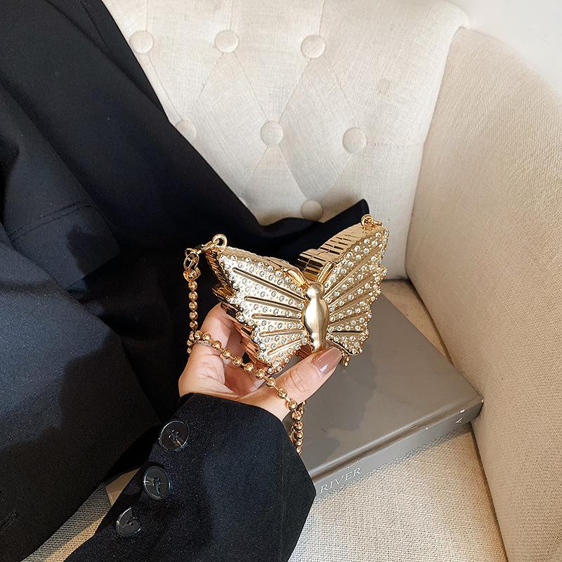 

Fashion foreign style diamond-encrusted butterfly bag 2025 winter new personalized beautiful niche design chain shoulder messenger bag золотой