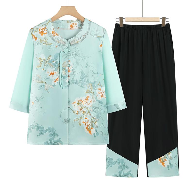 Conjunto Estilo Chino Nuevo Estampado Floral Yuzhaolin