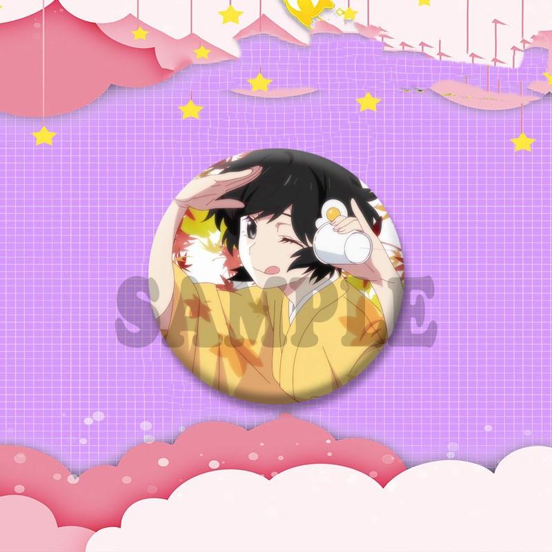 Cartoon Monogatari Series Badge Anime Hitagi Koyomi Araragi Lapel Pins Round Brooches for Bag Clothes Hat Decor Jewelry Gifts