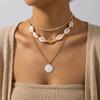 Bohemian Multi-layer Starfish Shell Pendant Necklace for Women Beach Imitation Pearl Metal Beads Choker Neck Chain Party Jewelry