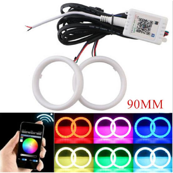 Colorful APP Bluetooth Car Headlight 90mm RGB Angel Eye Halo Rings 90mm For Car