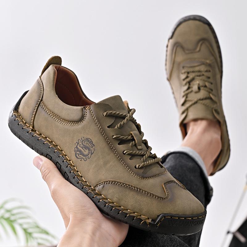 Men's Hand-Stitched Low-Top Lace-Up Large Size Casual Loafers for Driving