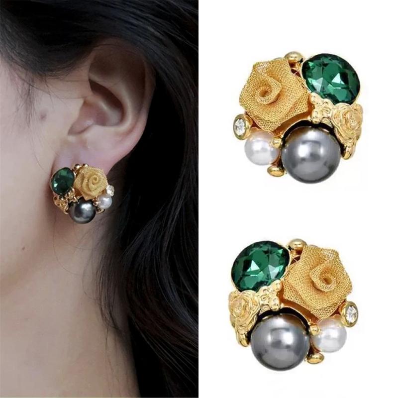Romance Crystal Earrings Featuring Rose and Pearls Fashion Ear Accessories Delicate Earrings for Everyday Elegances