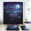 Moon Phase Moonlit Shower Curtain Set Black Celestial Flower Floral Herbs Ivy Surrounded Vines Toilet Lid Cover Bath Mat Rug Set