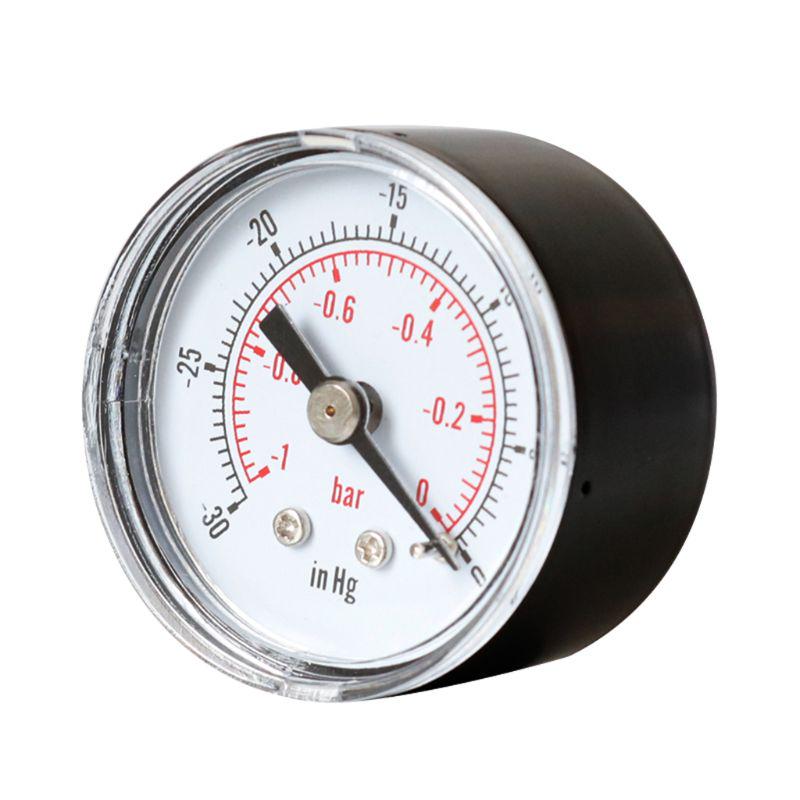 Round Pressure Gauge Metal for Case 0/30" & 0/-1 Bar 1/8" BSPT Back Mount Brass Internal Fitting Used for Oil Water
