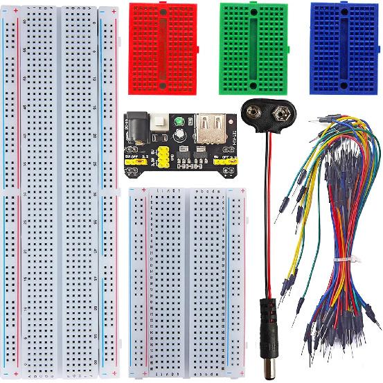 Breadboard Kit with 830-Tie-Point, 400-Tie-Point Boards, 3x170-Tie-Point Mini Boards, 65Pcs Flexible Wires, 9V DC Adapter for Arduino, IoT & STEM