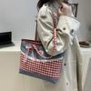 Fashion Lattice Lace Bow Shoulder Bag Casual Large Capacity Handbag Versatile Tote Bag Women