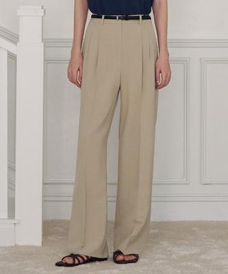 Deuloupisumeon Summer Double-Pleat Wide Slacks [Beige]