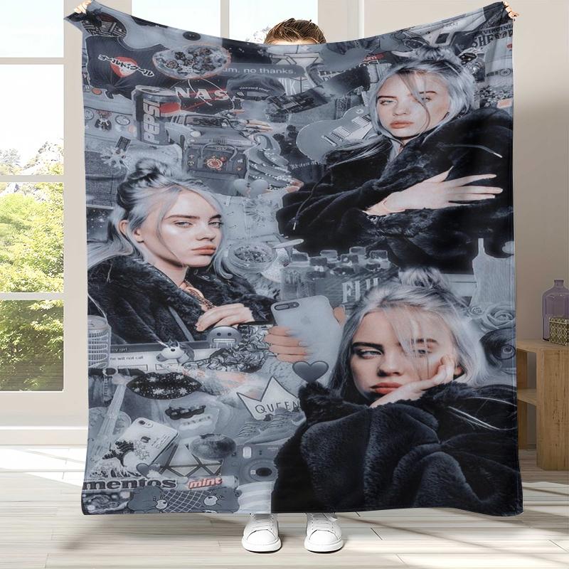 Módní flanelová deka Billie Eilish, zpěvačka, hvězda, ultra měkká teplá plyšová přikrývka pro domácnost, ložnici, postel, pohovku, kancelář, kempování