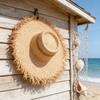 Elegant Raffia Sun Hat With Adjustable Size And Breathable Open Weaving For Beach Vacation Outdoor Activity Travel Gear