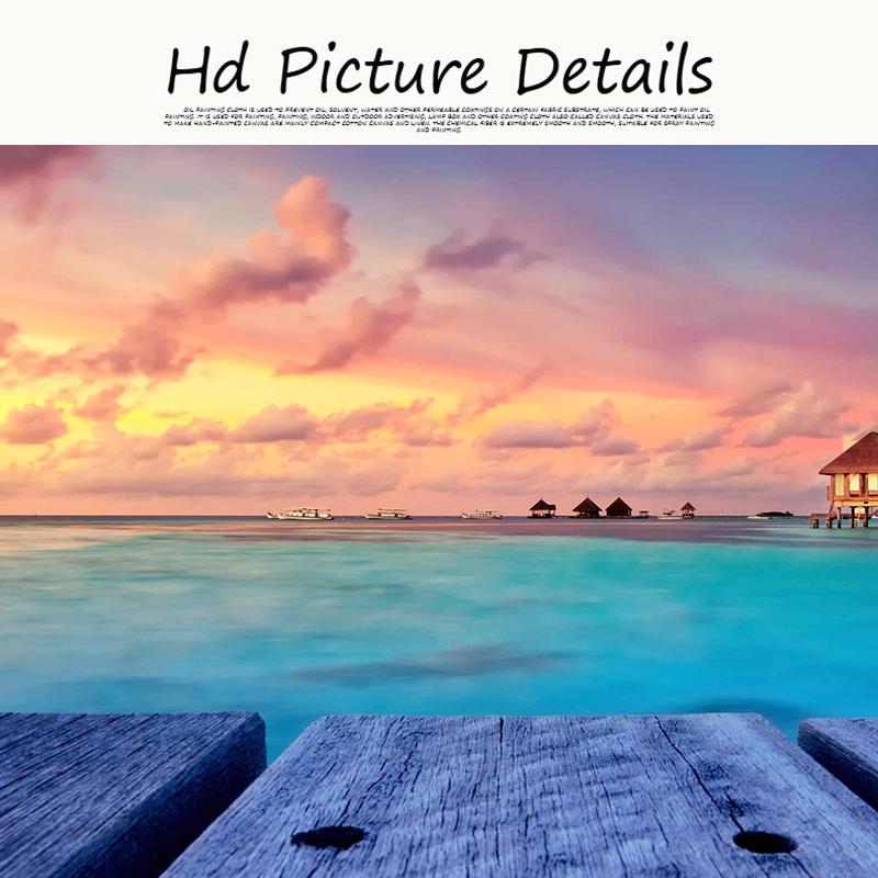 Piękny Zachód Słońca Niebieskie morze Pejzaż Morski Sztuka Ścienna Obraz na Płótnie Plakaty i Druki Nowoczesny Obraz Ścienny do Dekoracji Salonu