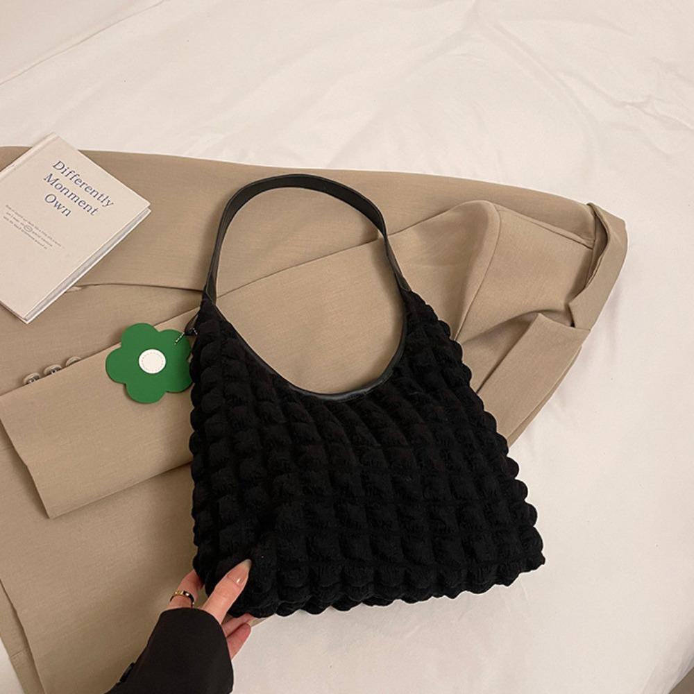Underarm Bag Light Weight Tote Bag Plaid Fold Cloud Bag Pleated Bubble Shoulder Bag  Office Worker