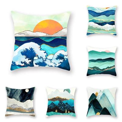 45x45cm Abstract Art Geometric Mountain Sunset Octopus Creative Pillow Cover Sofa Office Seat Cushion  Home Decoration