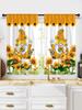 2 Pcs Window curtain,Modern Fresh Checkered Sunflower Printed Home Decoration Kitchen Bedroom Window Curtains With Rod Pocket