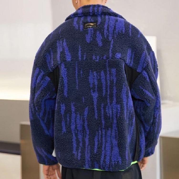 Li Ning 21FW Wu Chuang Wu Yi Logo Loose Fleece Warm Knitted Jacket Unisex Jacket Blue AJDR435-4