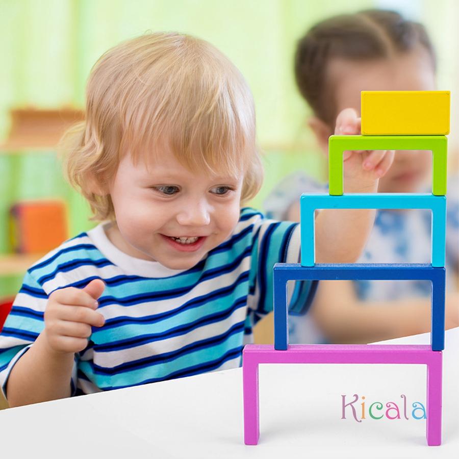 Montessori Rainbow Nesting Stacking Toys Wooden Building Blocks Balance Game Art Geometric Creative Educational Toys Kids Gift