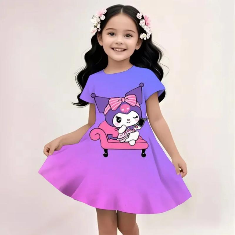 Sanrio Hello Kitty And Friends 2026 Summer For 3-14 Years Children Girl Breathable Imitation Cotton Short Sleeves Dress