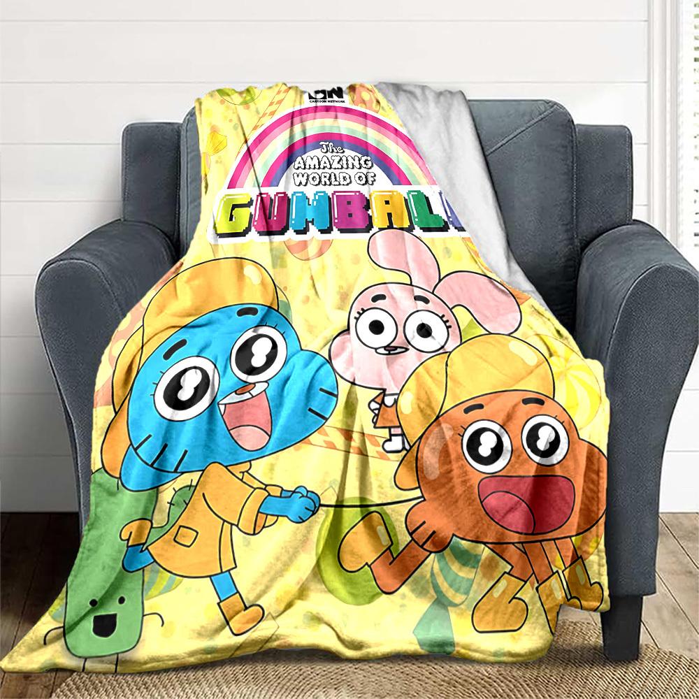 1pc Cartoon Network Gumball Cozy Print Blanket Lightweight Warm Flannel Throw Blanket For Sofa, Bed, Living Room