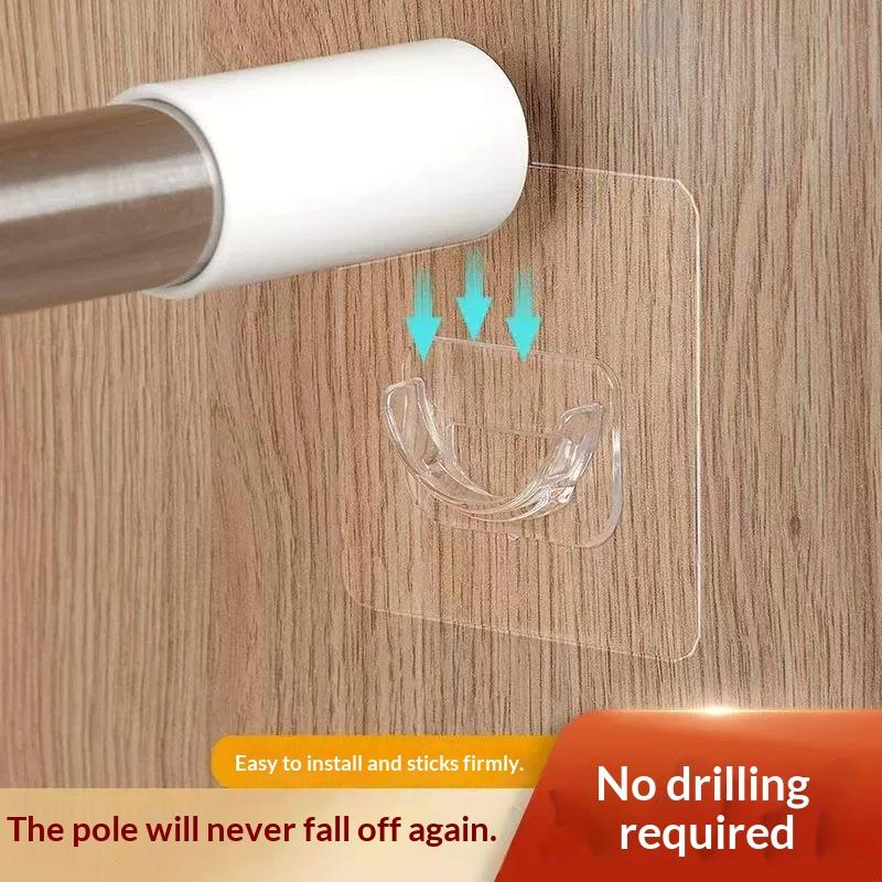 4 Pcs Transparent Adhesive Curtain Rod Brackets No Drilling Strong Load Bearing For Bathroom Bedroom Home Use