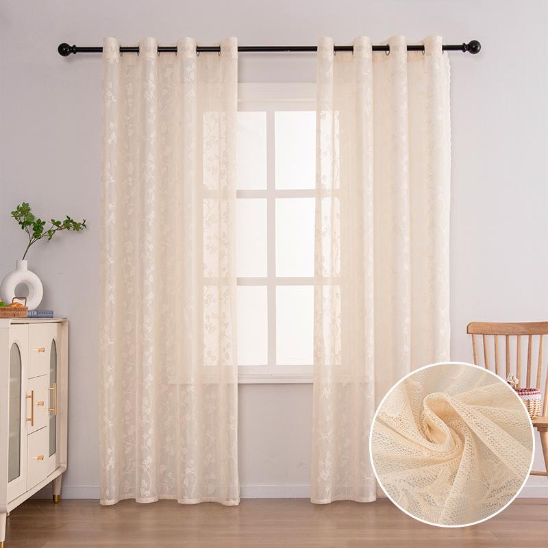 European Style Sheer Curtains with Gourd Floral Embroidery - Lightweight Polyester Fabric, Easy Install Grommet Top Design