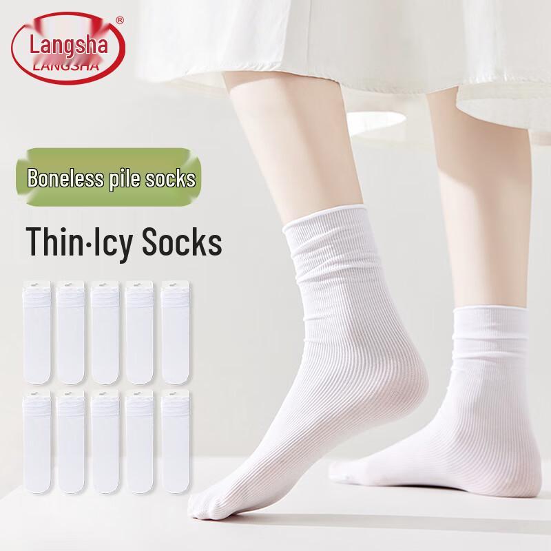 Langsha Women s Breathable Ice Silk Mid-Calf Stack Socks One Size