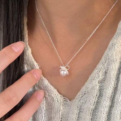 Korean-Style Titanium Steel Pearl Necklace, Niche, Ultra-Shiny Micro-Inlaid Zircon Pendant, Clavicle Chain, Neck Chain