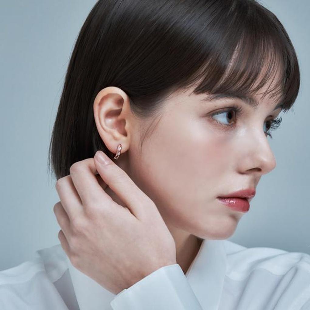 18K Gitter kubische Punkt Creolen One-Touch Ohrringe (goldener Stift) GI8KPEE059