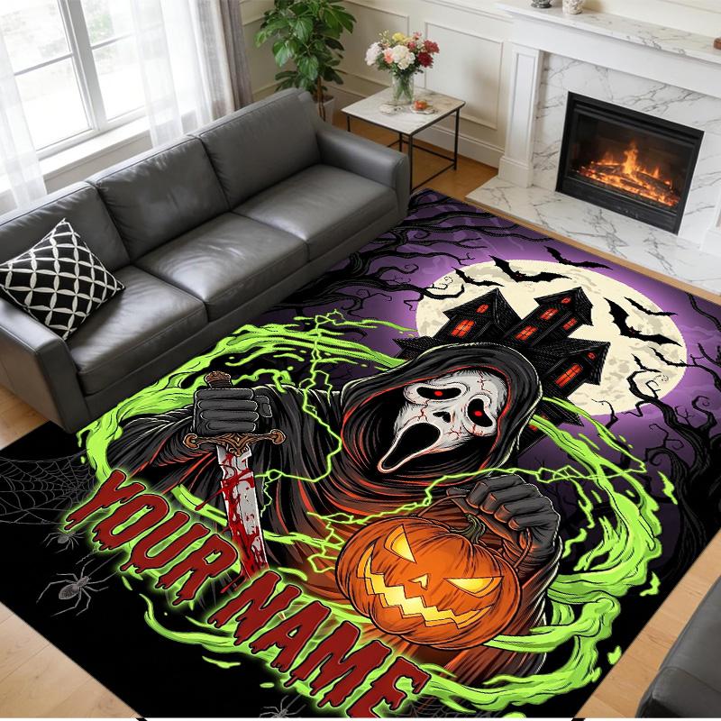 Crystal Velvet Rug Custom Name Text, Soft Non Slip Floor Mat Home DecorScream Ghostface