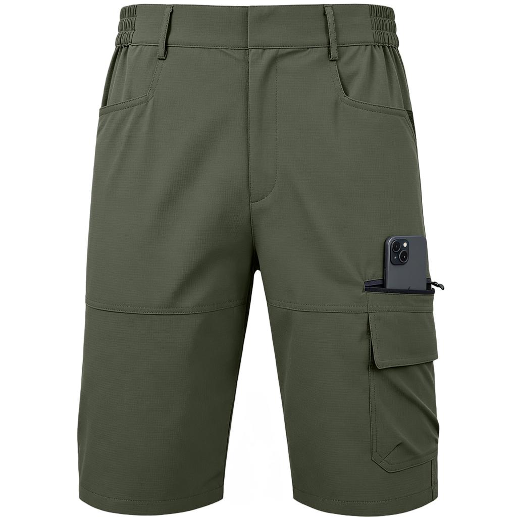 Men's Summer Casual Multi Pocket Cargo Shorts Outdoor Knee Length Work Shorts with Elastic Waistband and Zipper Pockets for Daily Use