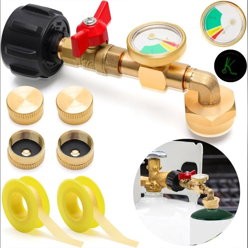Practical Propanes Grills Adapter Quick Connecting Fitting with Pressure Gauge Metal Propanes Grills Fitting for Cooking
