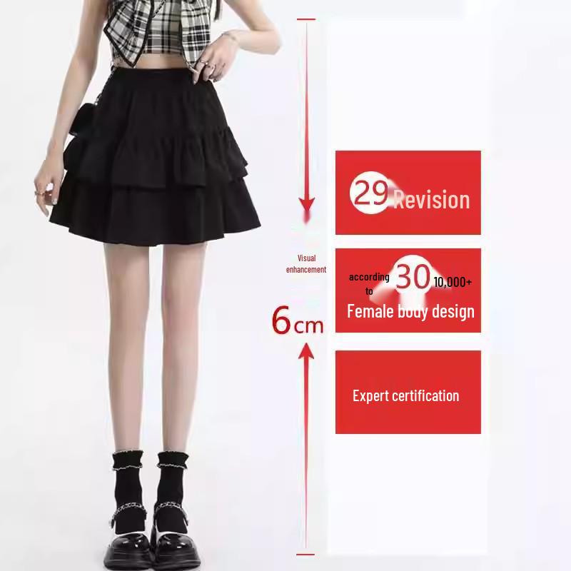 Black High Waist A-line Puffy Skirt for Women, Summer 2026 Trendy Short Umbrella Cake Skirt