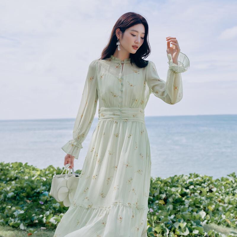 Women s Floral Print V-Neck Ruffle Maxi Dress M