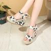 Large Size Wedge Sandals Spring New One-word with Small Daisies Women's Shoes with Skirts Beach Shoes