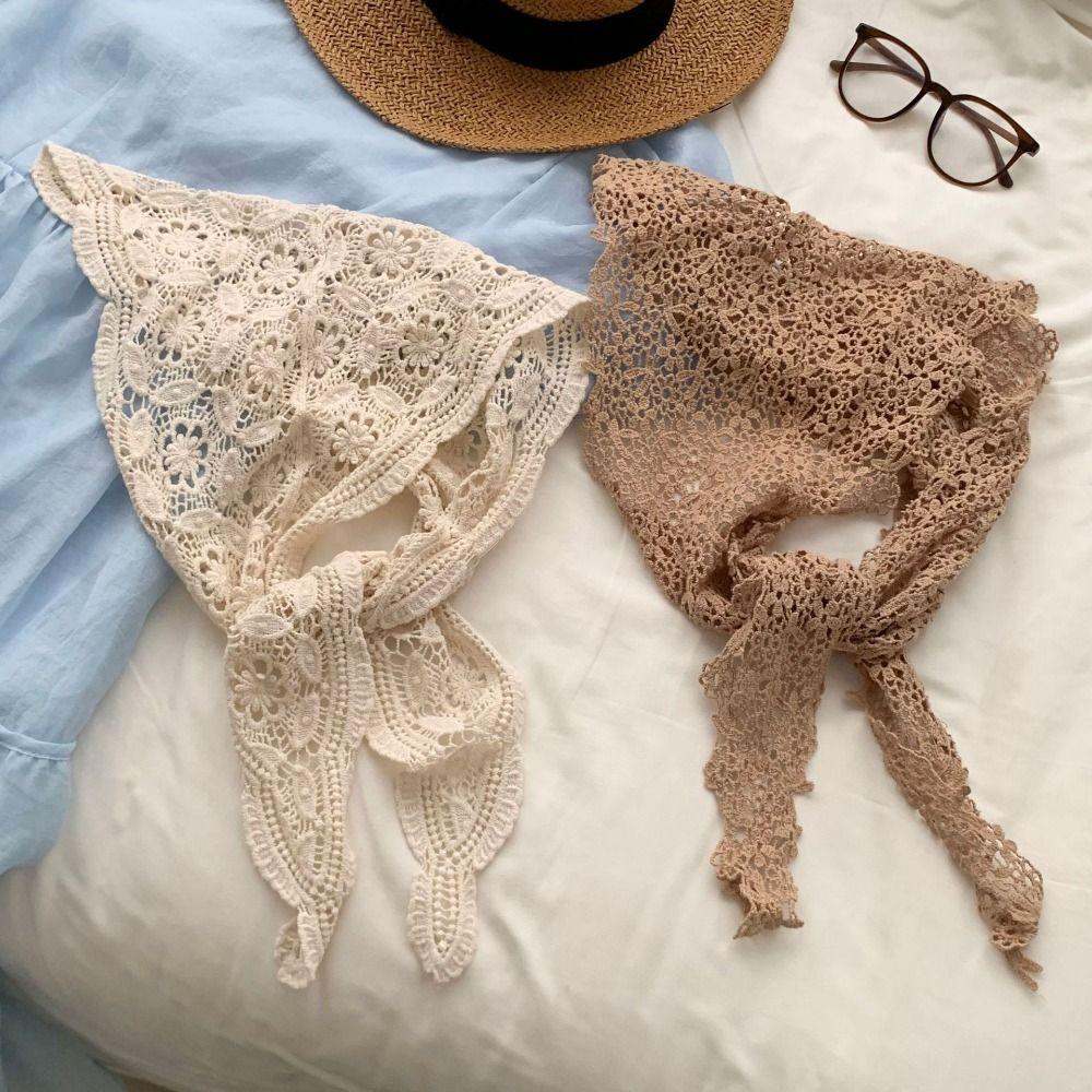 White Lace Triangle Scarf Fake Collar Hip Scarf Retro Flower Scarves  Summer