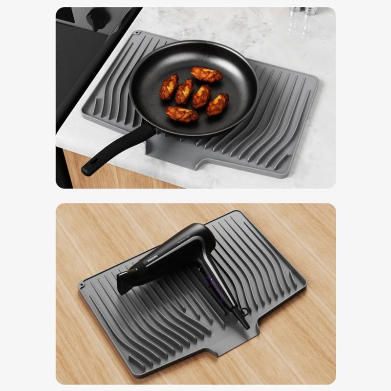 Sloped Silicone Counter Mats For Dishes Utensils Heat Resistant Drying Pad With Built In Water Drainage