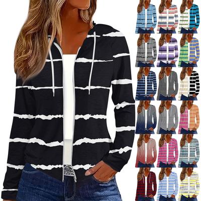 Women's Fashion Casual Zip Up Hooded Print Long Sleeve Sweatshirts Coat