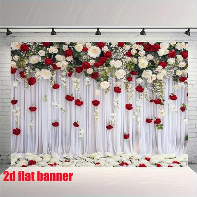 1 Pieza Rojo Blanco Rosa Diseño Floral Escena Decoración Fondo Cortina de Fondo de Boda Decoraciones Para Estudio Fotográfico Cabina Fotográfica Fiesta