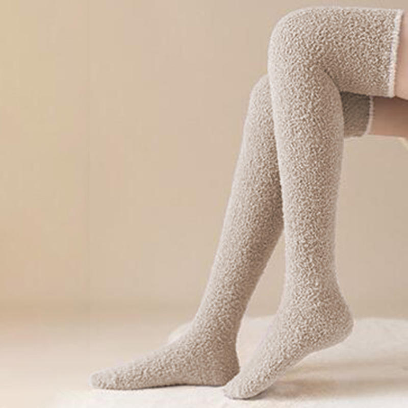 Winter Warm Coral Fleece Over-knee High Socks For Women Plush Home Sleep Floor Long Socking Solid Soft Thigh High Floor Sock
