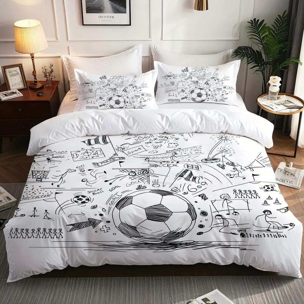 Sports Football 3D Print Bedding Set For Boy Men Cartoon Sport White Football Quilt Cover Home Soft Comfortable Duvet Cover Sets