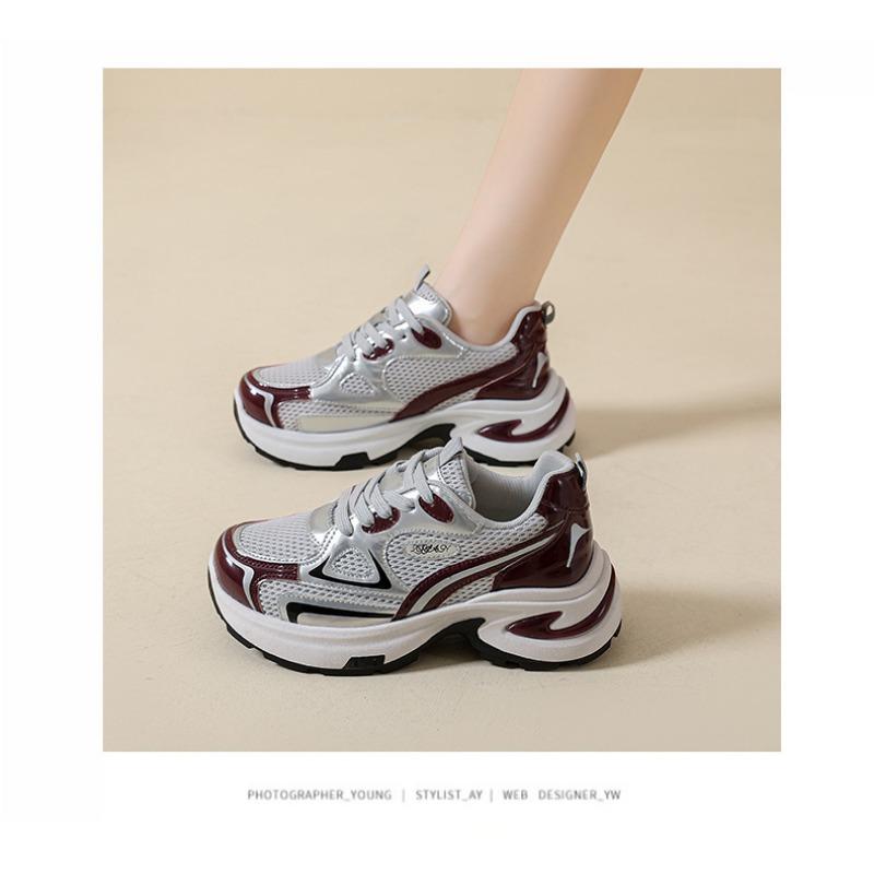 Thick Sole Height Increasing Silver Platform Women Casual Sports Chunky Dad Sneakers