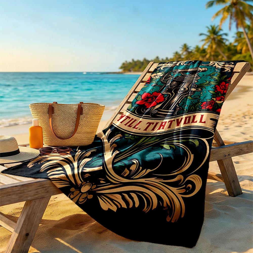 Tattoo Style Beach Towel Super Soft Microfiber Quickdry Fabric Comfortable Lightweight