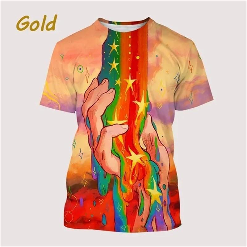 New Fashion Rainbow Pattern T-Shirt 3D Print Summer Casual Men's Round Neck Short Sleeve Hip-Hop Top