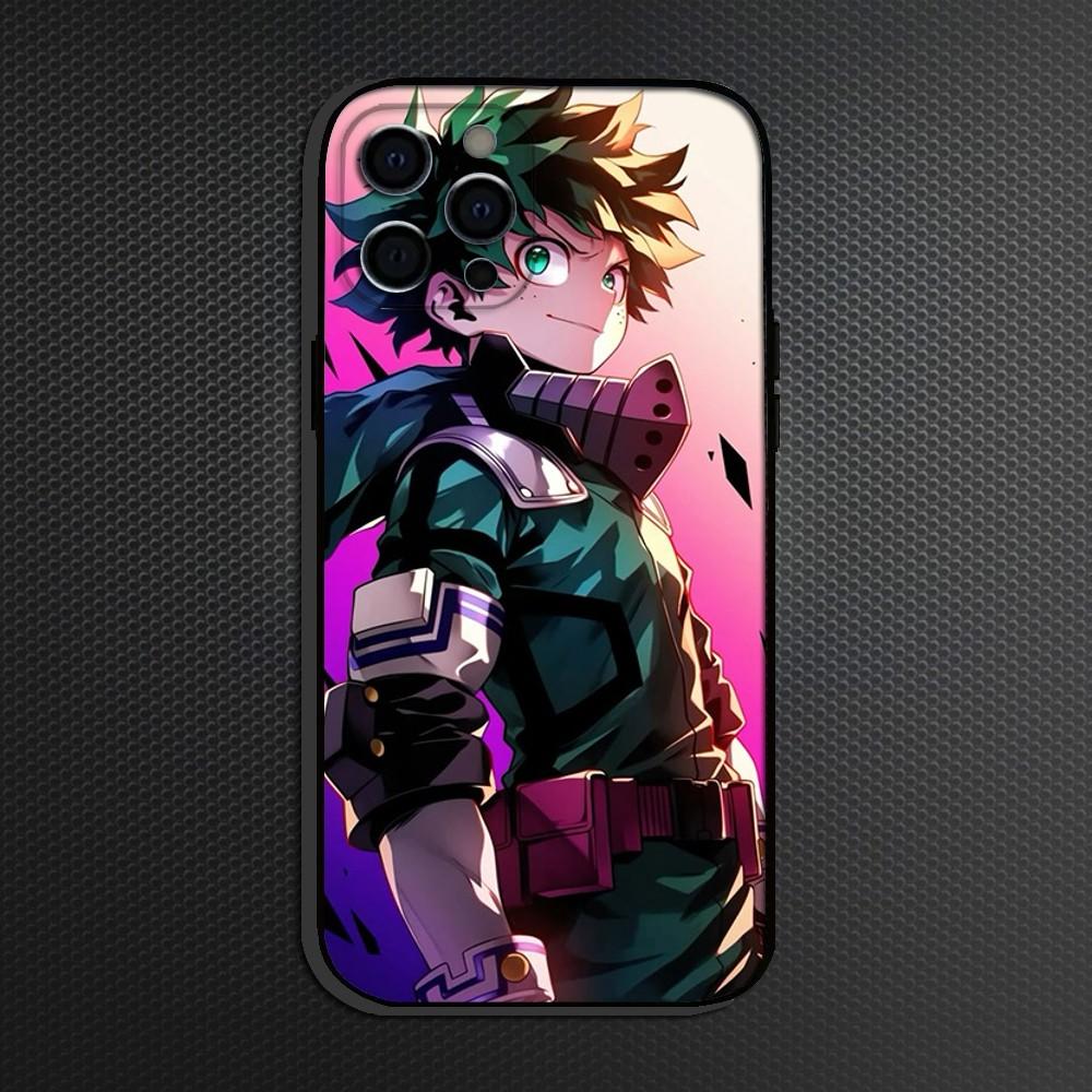 My Hero Lzuku Deku Phone Case For iPhone 16,15,14,13,12,11 Plus,Pro Max, Soft Silicone Black Cover