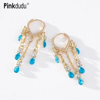 Vintage Blue Water Copper Hoop Earrings Romantic Luxury Geometric Tassel Drop Earring for Women Jewelry PD1429