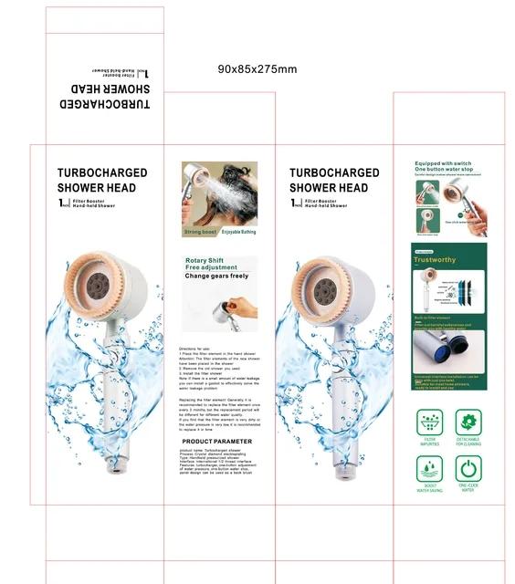 5 Modes High Pressure Shower Head with Massage Brush Large Flow One-key Stop Massage Filter Portable Shower Bathroom Accessories