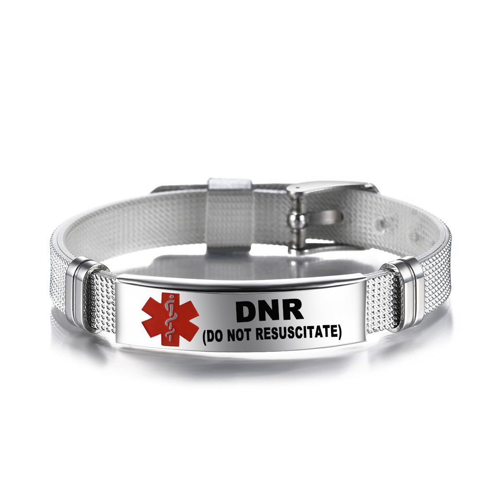 Medical Alert ID Bracelet Emergency First Aid Health Monitoring Laser Engraved Satinless Steel Adjustable Bracelet for Men Women