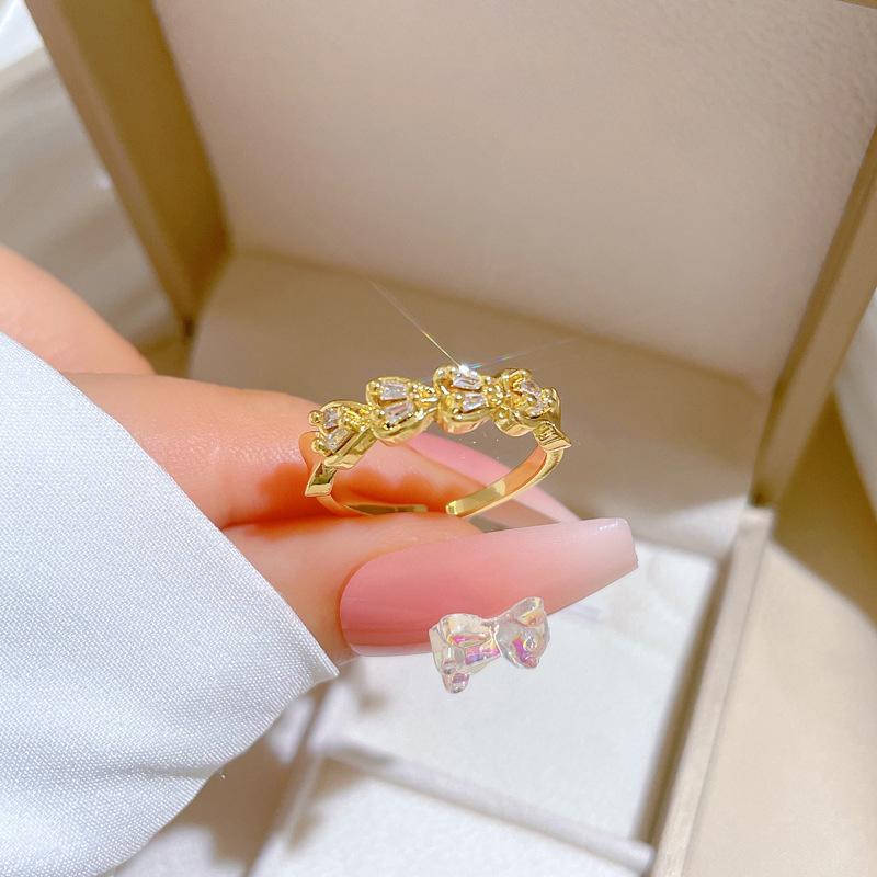 Real Gold Love Double Row Full Diamond Ring Opening Adjustable Simple Jewelry Japanese Ring Couple Ring