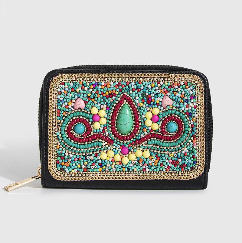 Bohemian Style PU Zipper Card Holder & Coin Purse with Butterfly and Flower Design